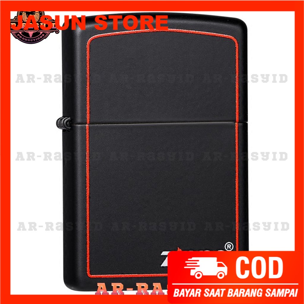 BISA COD! Korek Api Minyak Zippo Matte Black Paint Red Hitam List Merah 218 ZB