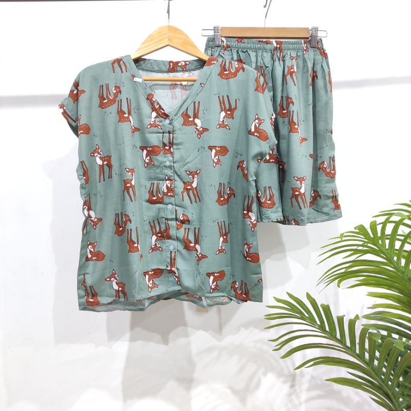 PIYAMA PENDEK RAYON | PIYAMA KANCING | BAJU RUMAHAN MURAH-TB 12