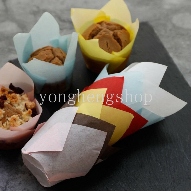 50 Pcs Cetakan Cupcake / Coklat / Muffin Bentuk Bunga Tulip Bahan Kertas Untuk Pesta Pernikahan