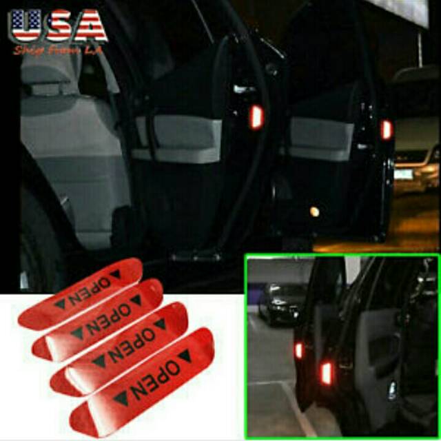 4Pcs 1 Set Red Merah Sticker Reflektif Stiker Pintu Mobil Open Car Pantul Universal Safety Murah