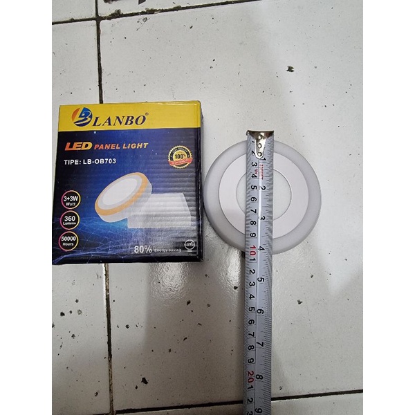 Led panel outbow OB Bulat 3+3 watt Putih+Biru. Downlight 2 warna 3w+3w tempel plavon