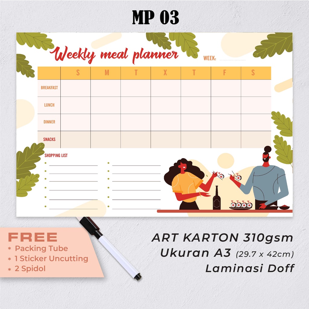

Artomaringi Meal Planner Magnet Kulkas Bonus Spidol Wipe and Clean MP03