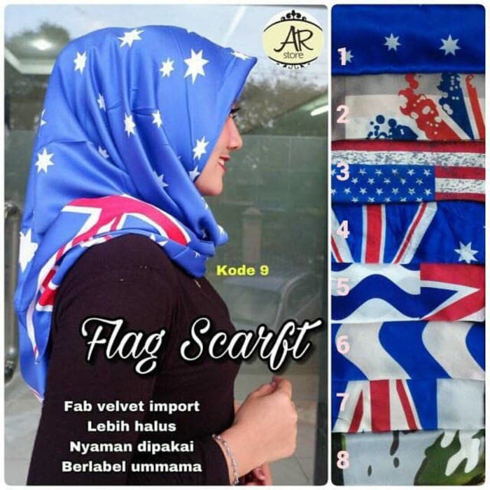Promo SEGIEMPAT MOTIF BINTANG. JILBAB SATIN LAMIZ. KERUDUNG FLAG EDITION