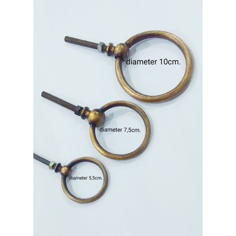 Tarikan/ketukan pintu kuningan antik diameter 10cm. 7,5cm. 5,5cm.