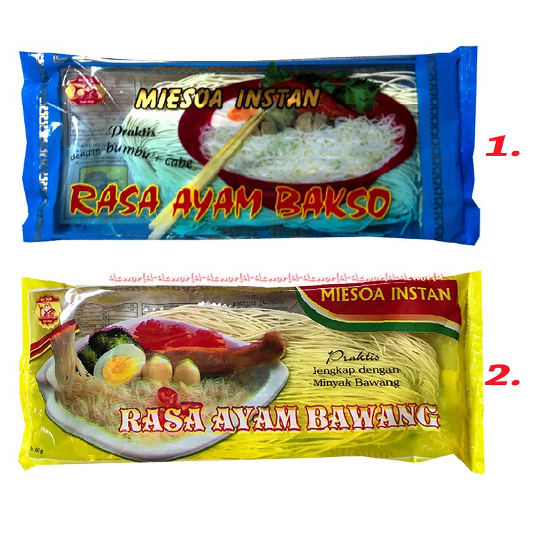 Miesoa Instan 60gr Rasa Ayam Bawang Bakso Praktis Lengkap Minyak Bawang Bumbu Cabe Mie Soa Misoa Mi Soa