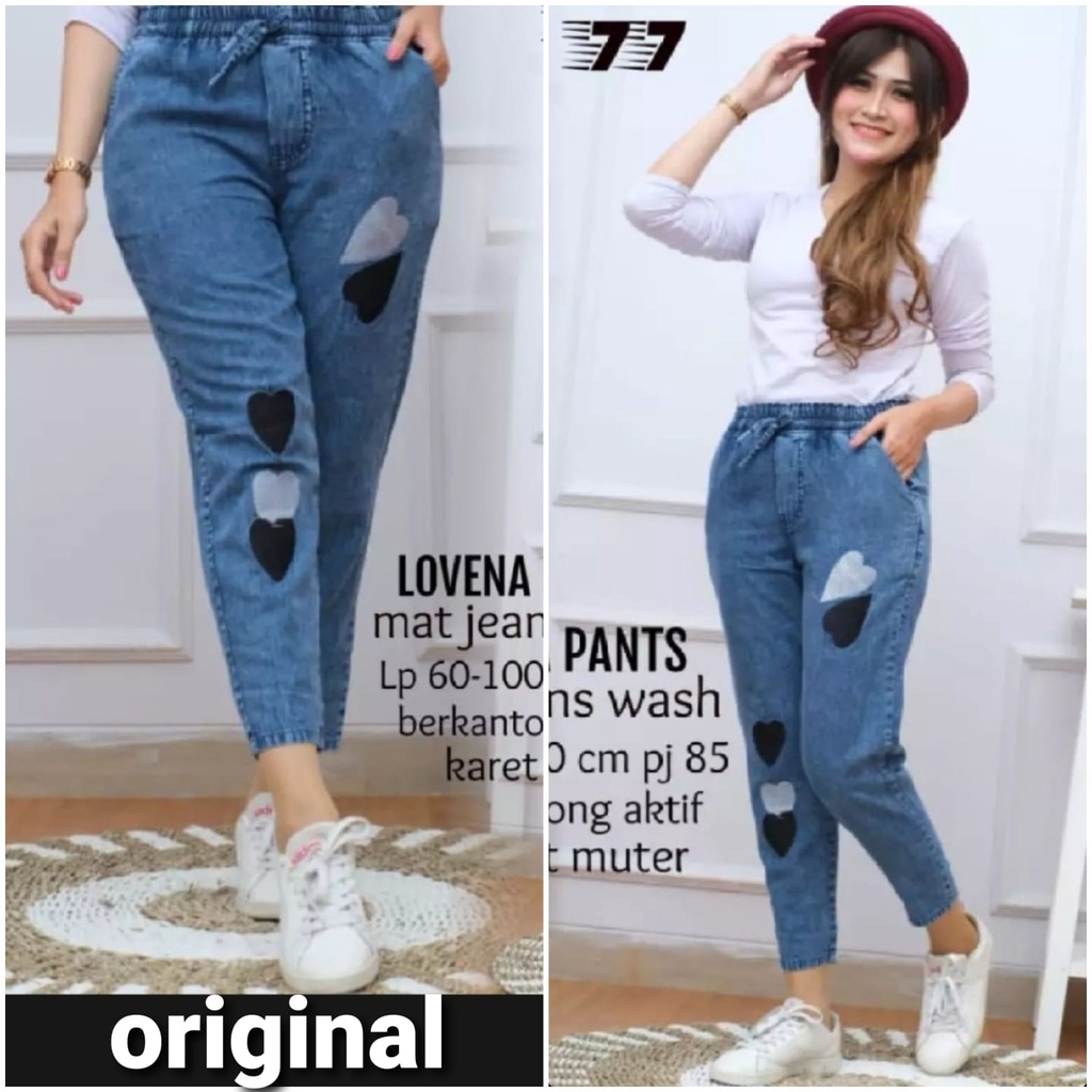 celana jeans wanita kekinian terbaru motif bordir qoala pants haruka jumbo