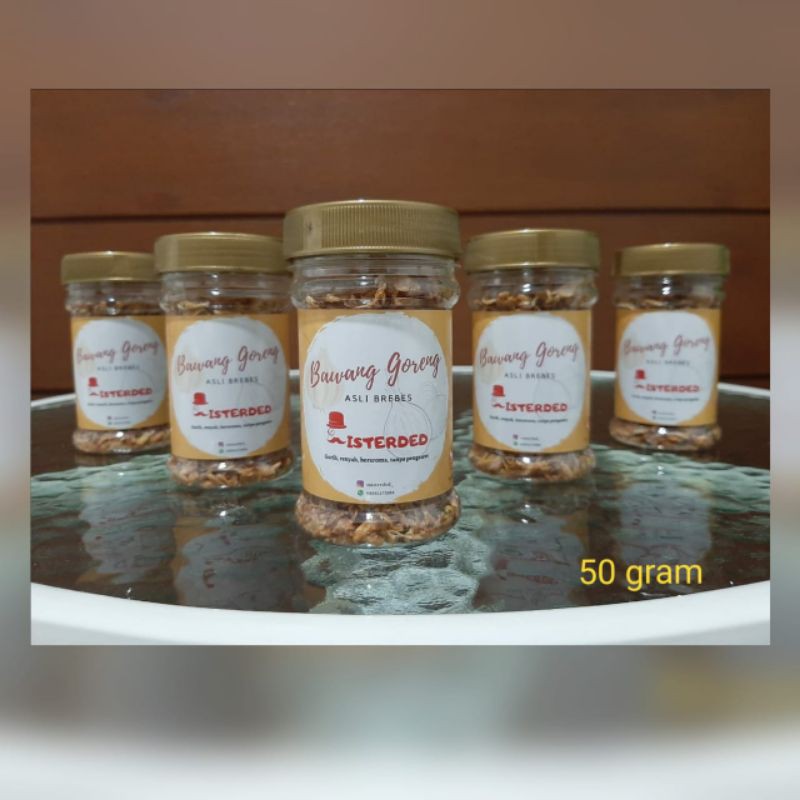 

Bawang Goreng asli Brebes Misterded grade super dengan kemasan toples double sealed 50 gram