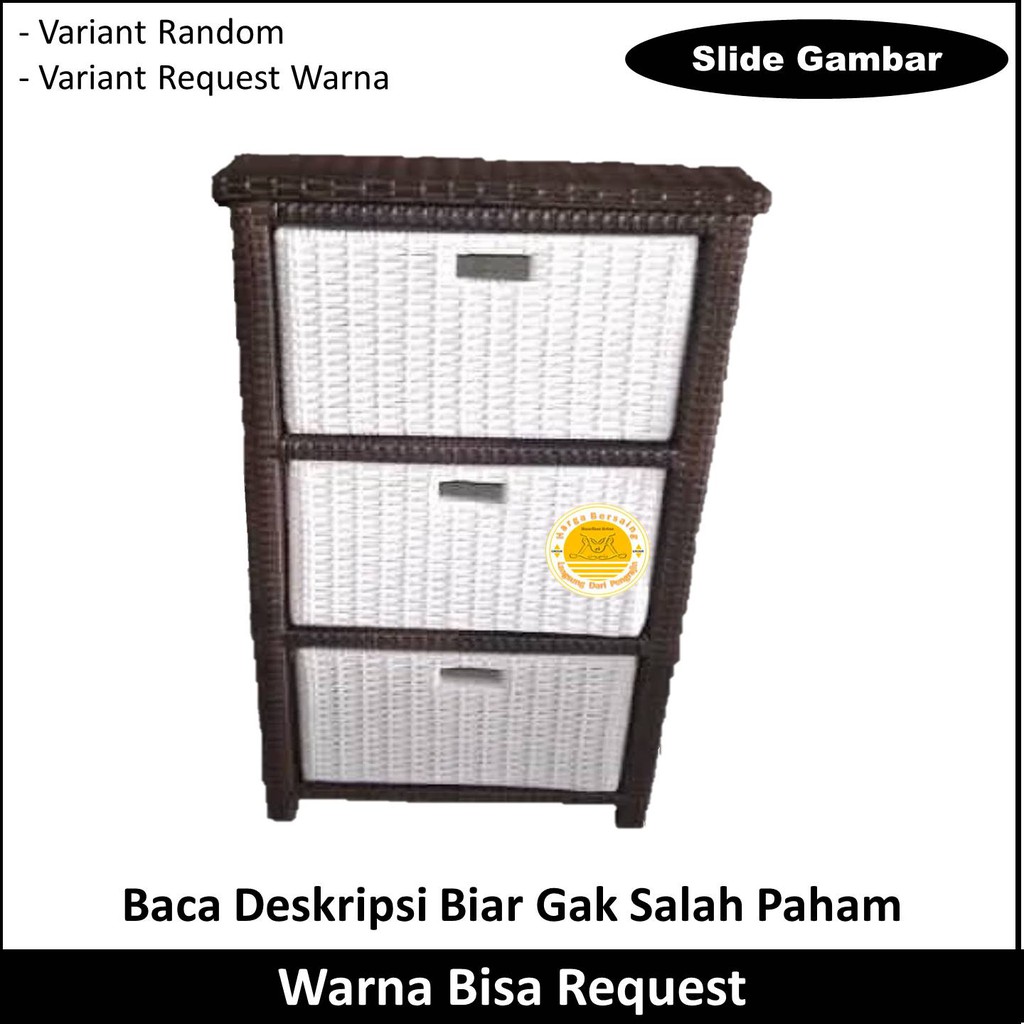 Lemari Rotan 3 Laci - Lemari Laci 3 Bahan Rotan Sintetis - Lemari Anak - Lemari Baju - Lemari Pakaia