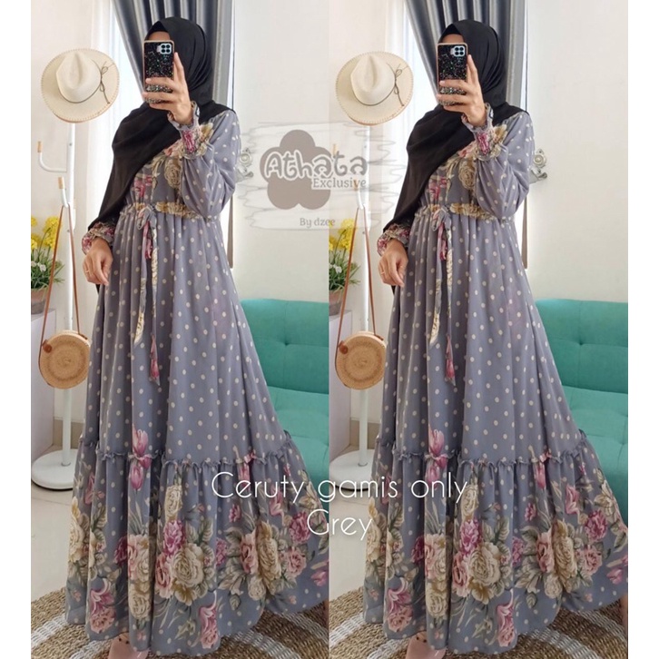 GAMIS CERUTY POLKA BUNGA ATHATA GAMIS CERUTTY BABYDOLL AINUN