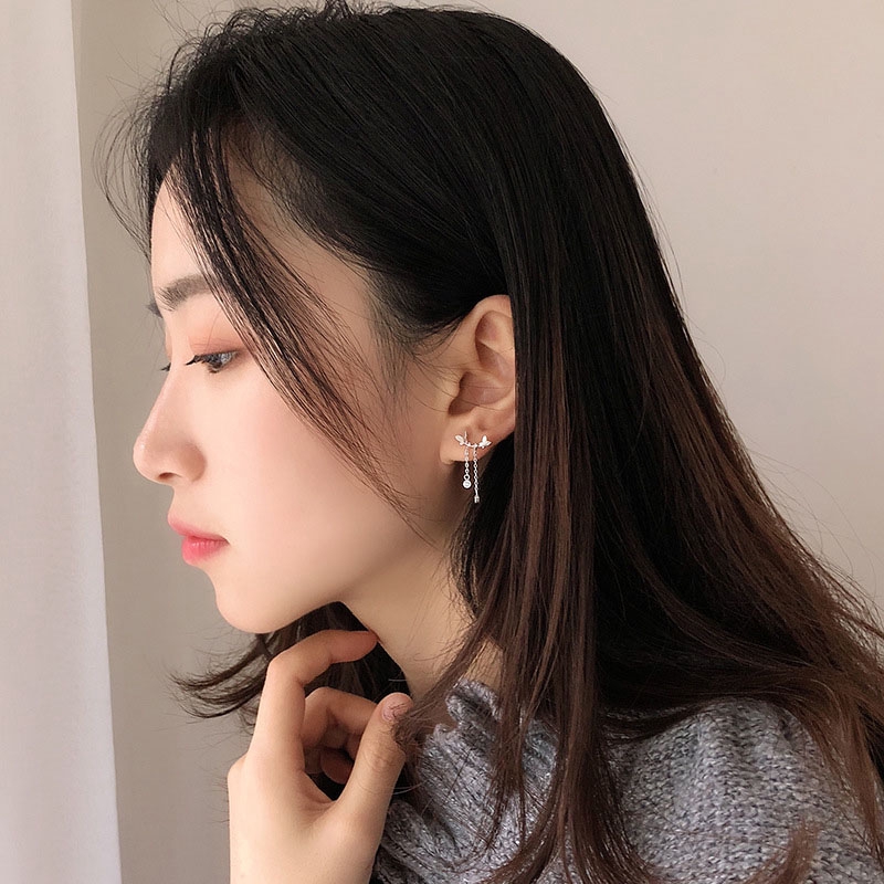 Anting 925 Silver Needle Bentuk Kupu-Kupu Hati Aksen Berlian Imitasi Untuk Wanita