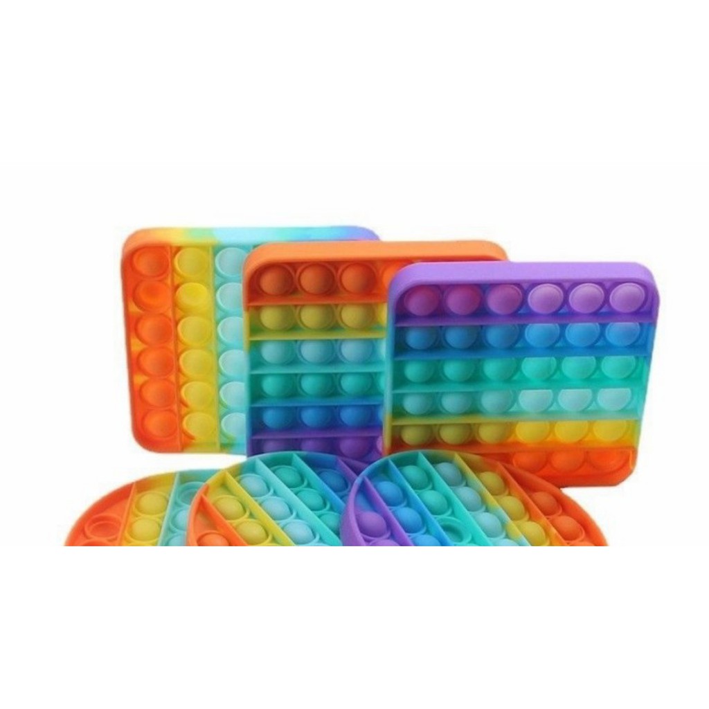 Pop It Fidget Push Mainan Anti Stress Rainbow +/- 12 cm-Segi Empat