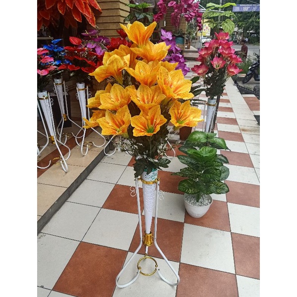 (Bunga saja) Bunga artificial anthurium, Amarilis, Aron panda, Bunga Lilly bunga sudut-Amarilis kuning