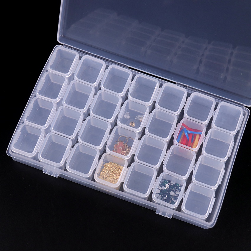 28 Grids Compartments Storage Box /Empty Plastic Clear Pillbox Nail Art Rhinestone Container/Multi-seperated Jewelry Beads Display Storage Case/Jewelry Organizer Manicure Tool