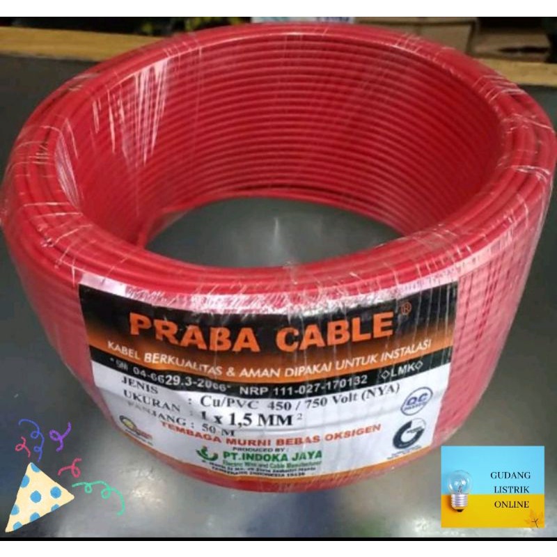 Kabel Listrik NYA 1X1,5 Kabel Engkel NYA 1X1.5 NYA 1,5 Tembaga Praba 50 Meter SNI LMK