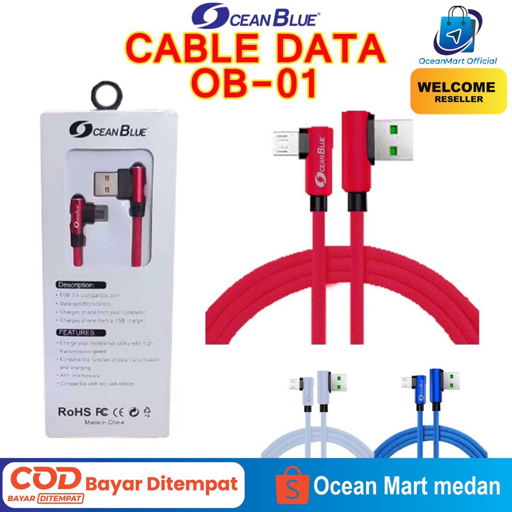 Kabel Data Charger Ocean Blue OB-01 Cable USB Micro 2.4A Fast Charging Aksesoris Handphone HP OCEANMART OCEAN MART Murah Grosir