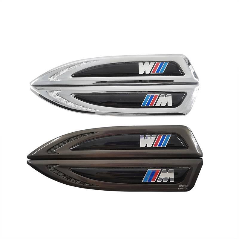 2pcs Stiker Emblem Logo Bmw M / M Bahan Metal Untuk Fender Samping Mobil