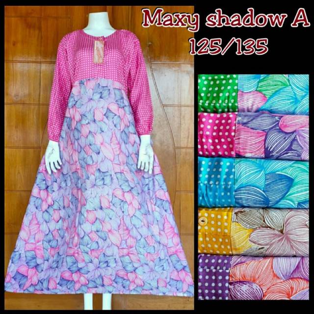 LONGDRESS JUMBO MAXY - baju santai motif shabby daster busui kekinian lengan panjang kerut payung