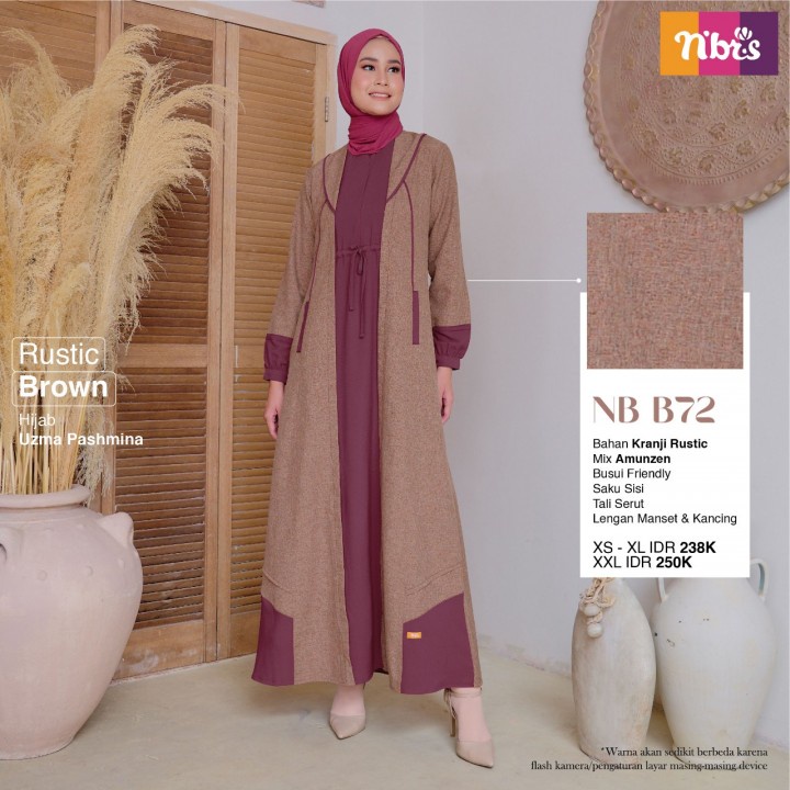 Nibras Gamis NB B72 Bahan Kranji Rustic Mix Amunzen Dress Muslimah Kekinian