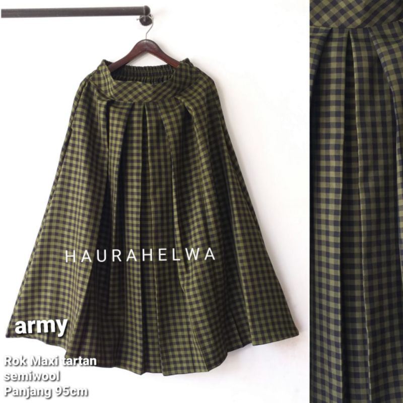 ROK MAXI TARTAN SEMIWOOL HAURAHELWA/ROK PANJANG KOTAK  SEMIWOOL