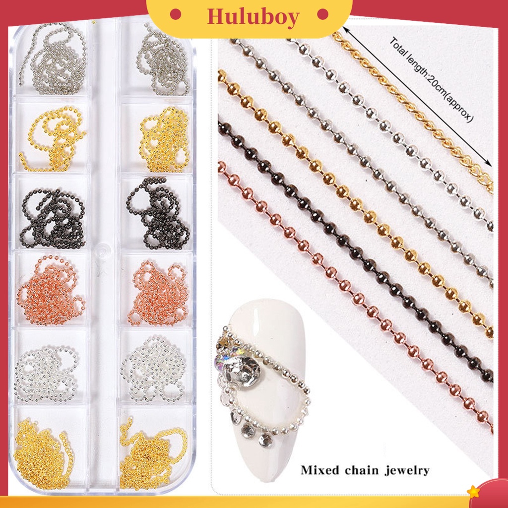 Huluboy Huluboy♡ 12pcs / Set Ornamen Rantai Berlian Imitasi 3D Bahan Metal Untuk Dekorasi Kuku Wanita