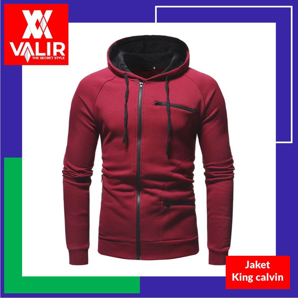 jaket fleece pria King Calvin Warna Merah Valir Fashion