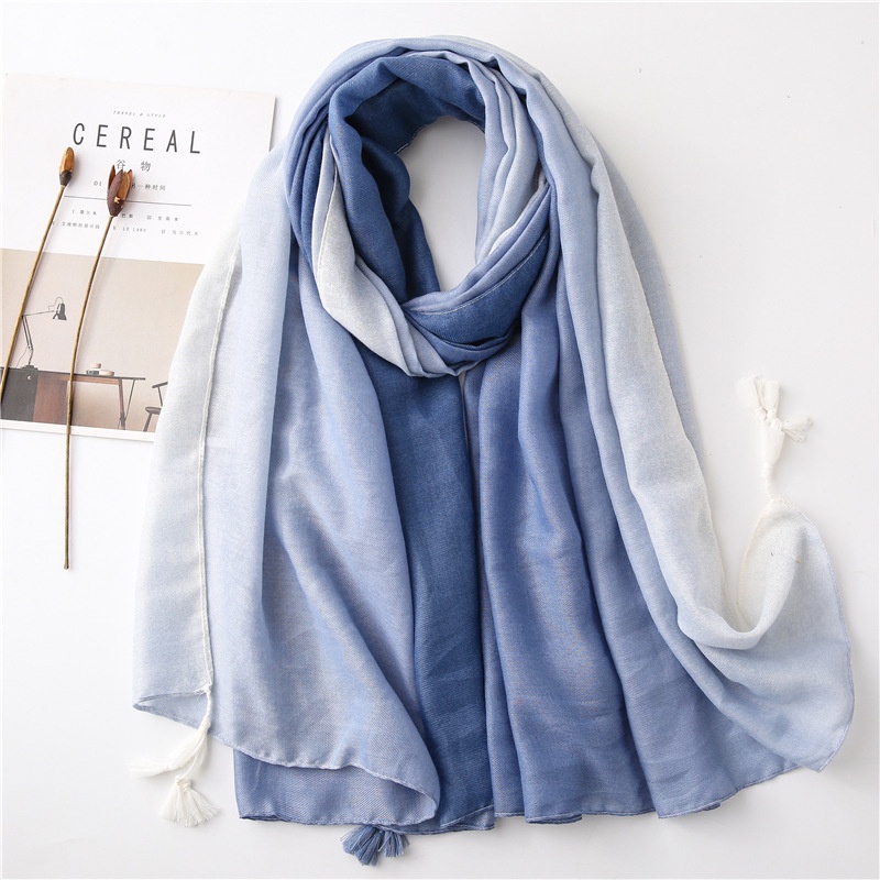 ITSFRIDAY LIVIA Scarf - Premium Pashmina Shawl Selendang Syal Pasmina Hijab Import Motif Clasic Sembur  Biru PutihTassel