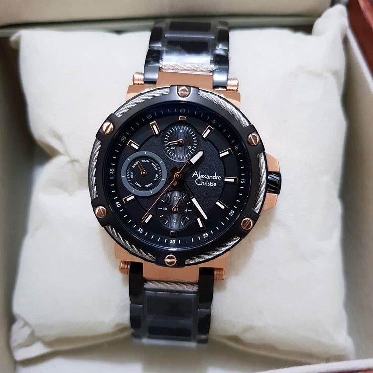 Alexandre Christie AC6561 Original Jam Tangan Wanita Stainless Black Rose Gold