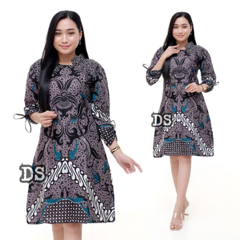 Batik Couple keluarga sania ruffle ori ndoro jowi dnt Set Couple Keluarga Modern DIMENSI ABU-Tunik