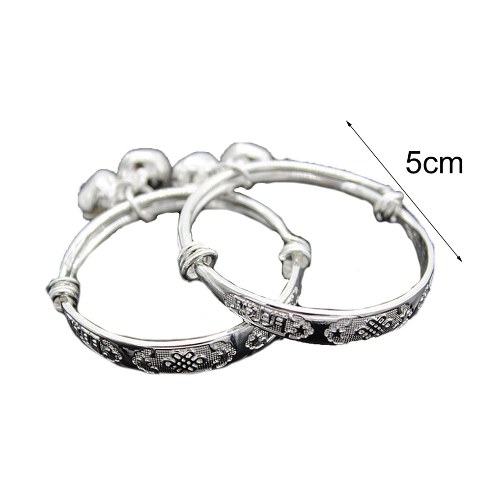 Hu Hu Hu Hu Hu Alat Bantu Pasang Kacamata♡ Gelang Bangle Adjustable Desain Emboss Dengan Liontin Lonceng Untuk Bayi