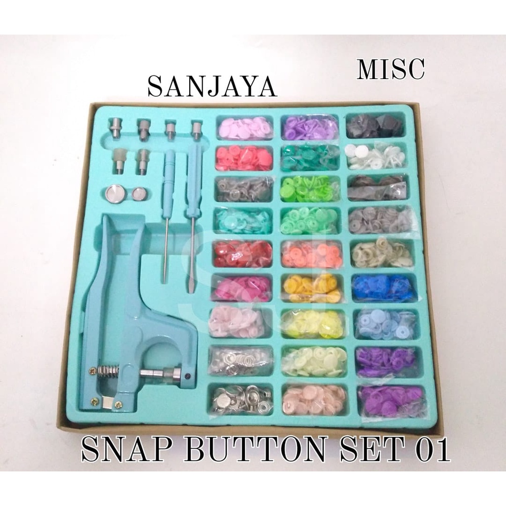 KANCING JEPRET PLASTIK DENGAN KIT ALAT TANG JEPIT / KANCING CETET PLASTIK 27 WARNA / 1 SET WADAH PENYIMPANAN / SNAP BUTTON SET 01 MISC