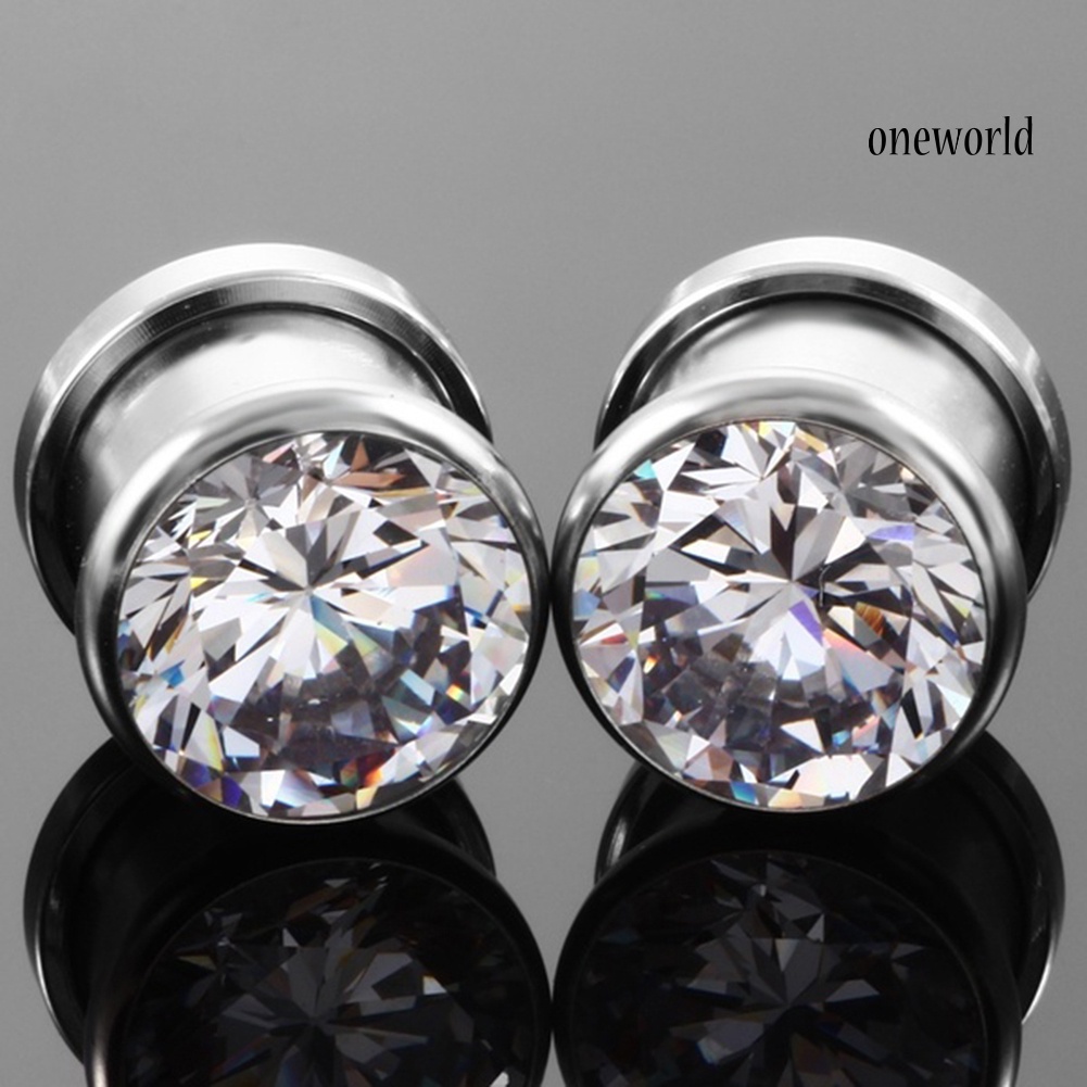 OW@ Cubic Zirconia Inlaid Round Ear Plugs Tunnels Expanders Gauges Body Jewelry