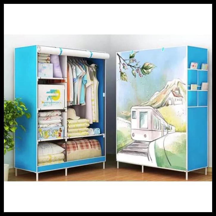 LEMARI PAKAIAN RAK BAJU LEMARI KAIN RAK BESI - UNGU CEWEK