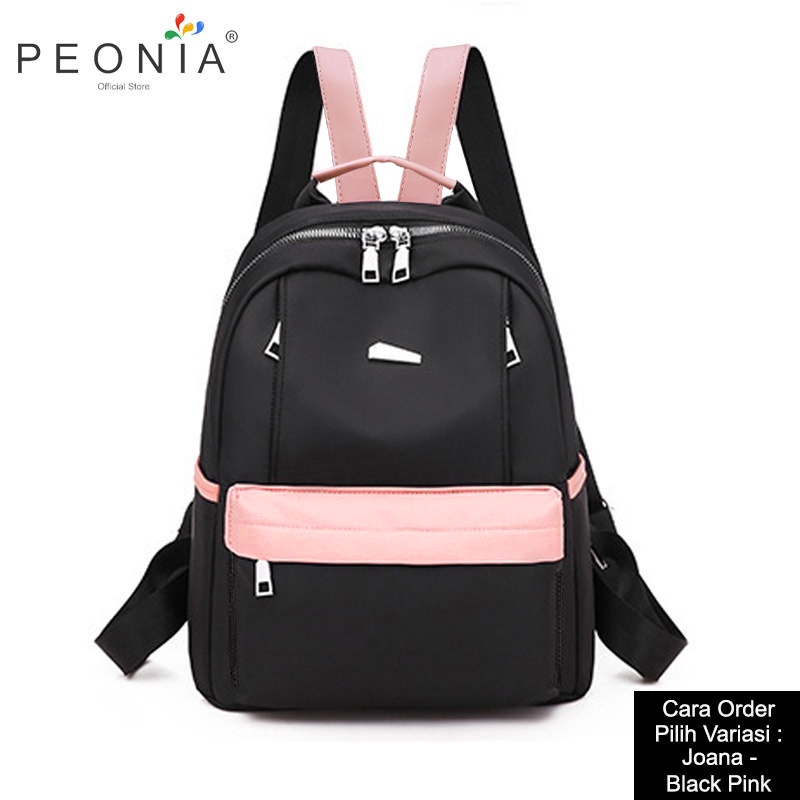 Peonia PNA JOANA Ransel Korea Tas Wanita Punggung Import Kantor Kerja Sekolah Kuliah Outdoor Trendy Fashion Style Travel Casual Backpack Anak Remaja Perempuan Selempang Cewek Bag-Black Pink