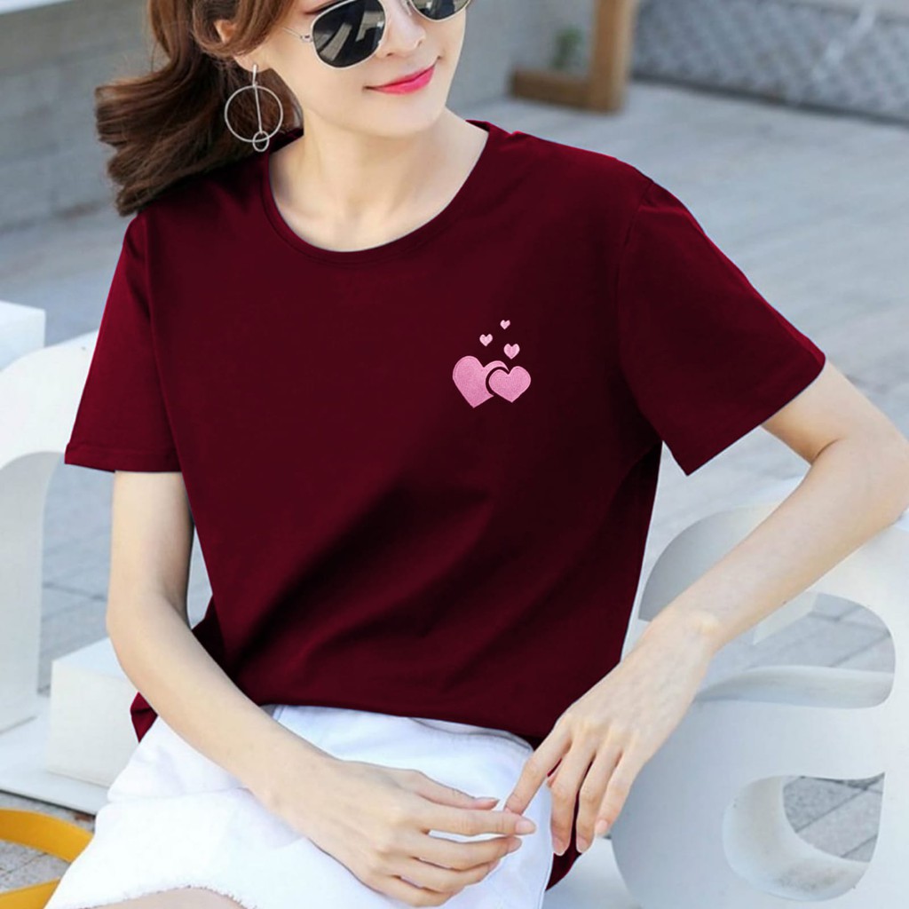 ATASAN WANITA BORDIR BAJU ATASAN FASHION T SHIRT WANITA CEWEK PEREMPUAN CANTIK BEBY TERRY KAOS OBLONG T-SHIRT WANITA