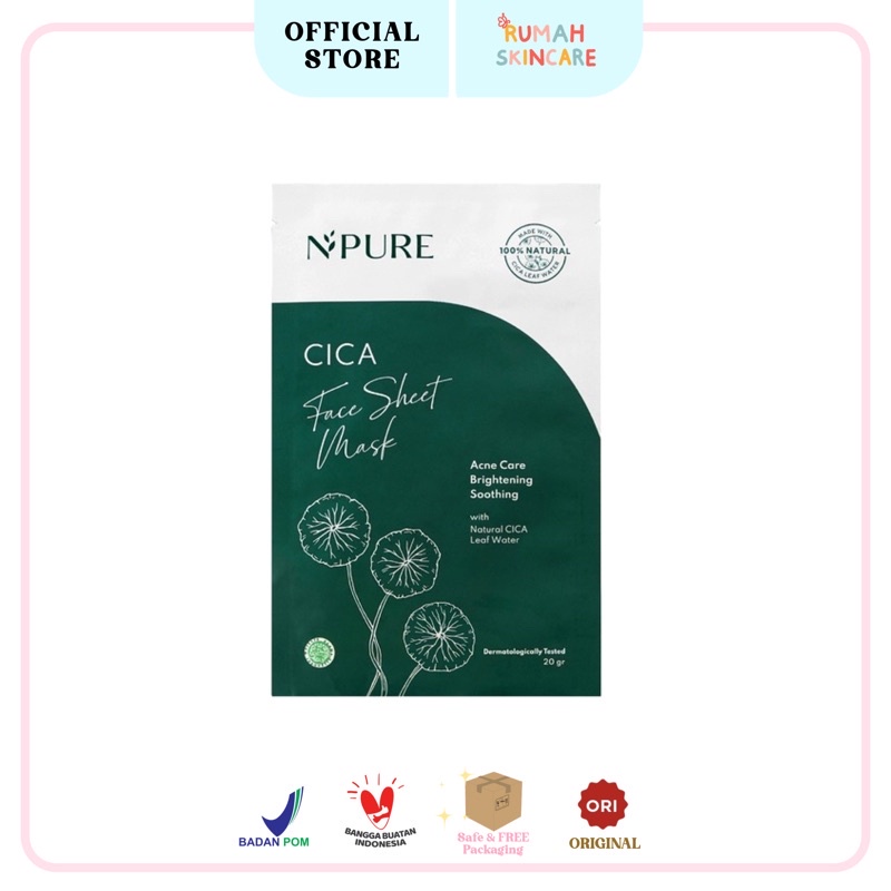 NPURE Centella Asiatica Masker Sheet Mask (CICA series) Masker Wajah Topeng, Masker Jerawat