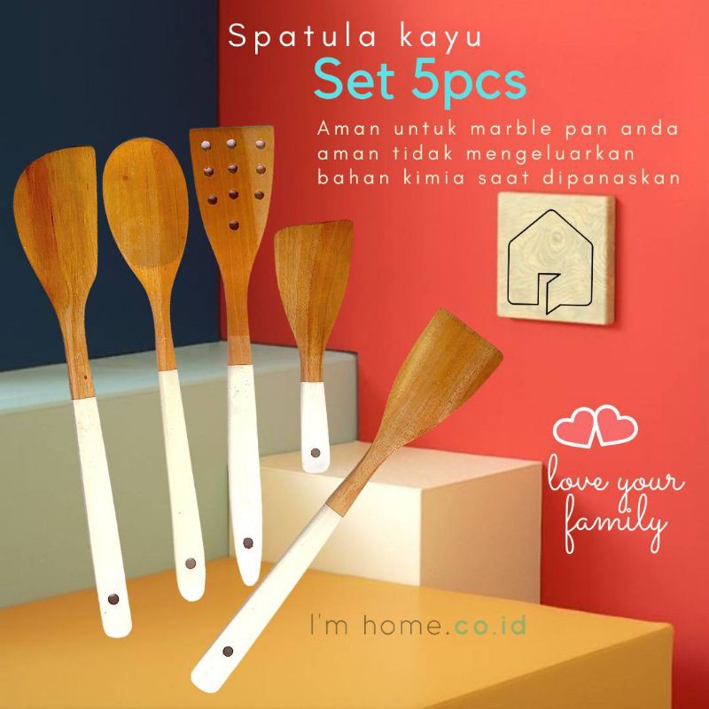 Spatula kayu set WHITE peralatan dapur kayu peralatan rumah tangga kayu