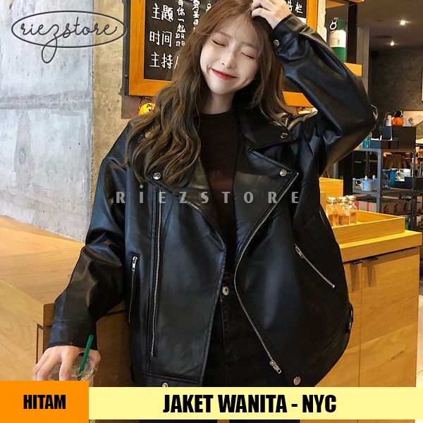 MDN x NYC - Jaket Kulit Oversize Leather Jacket Women Wanita Korean Jumbo Crop Asli Garut Original P