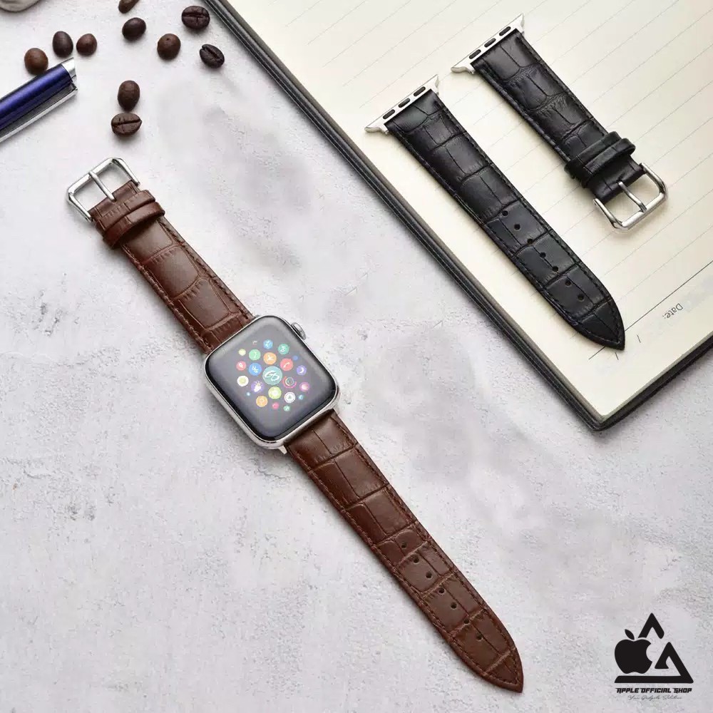 Strap Leather Apple Watch 42mm 44mm Series 1 2 3 4 5 6 SE Tali iWatch Kulit Sport Band Leather Croc