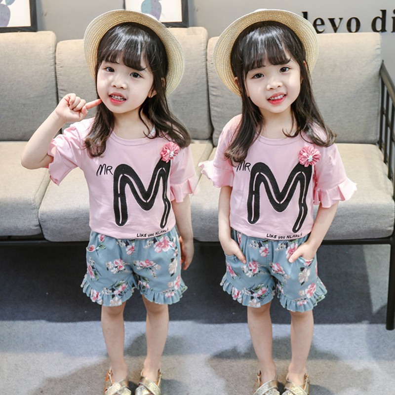 KF Cat Setelan anak perempuan / set baju celana anak cewek import bunga cantik 1-4thn bahan katun trendy-3