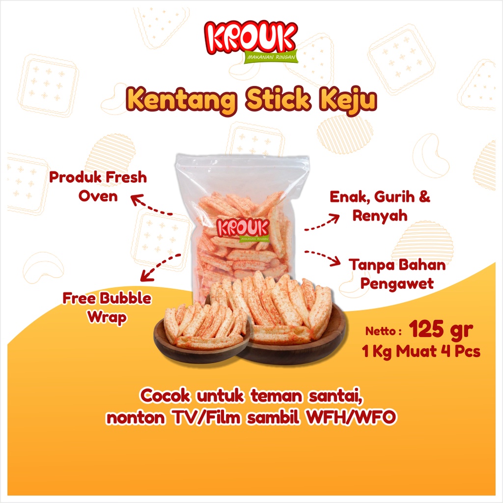 

Krouk Snack Kentang Stick Keju Goreng Krispi Krispy Renyah Jajanan Cemilan Camilan Ngemil Makanan Ringan Kekinian Murah Kiloan Halal 125 Gram