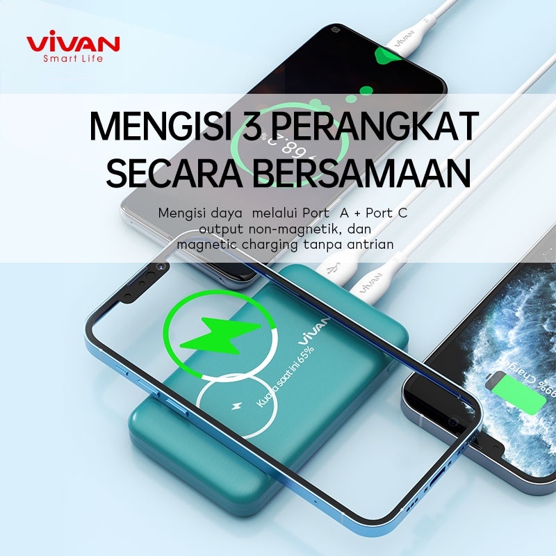 VIVAN VPB-W12 Powerbank 10.000mAh Magnetic Wireless Fast Charging 20W QC3.0 PD Support iPhone 13 12 Pro - Garansi Resmi 1 Tahun-2