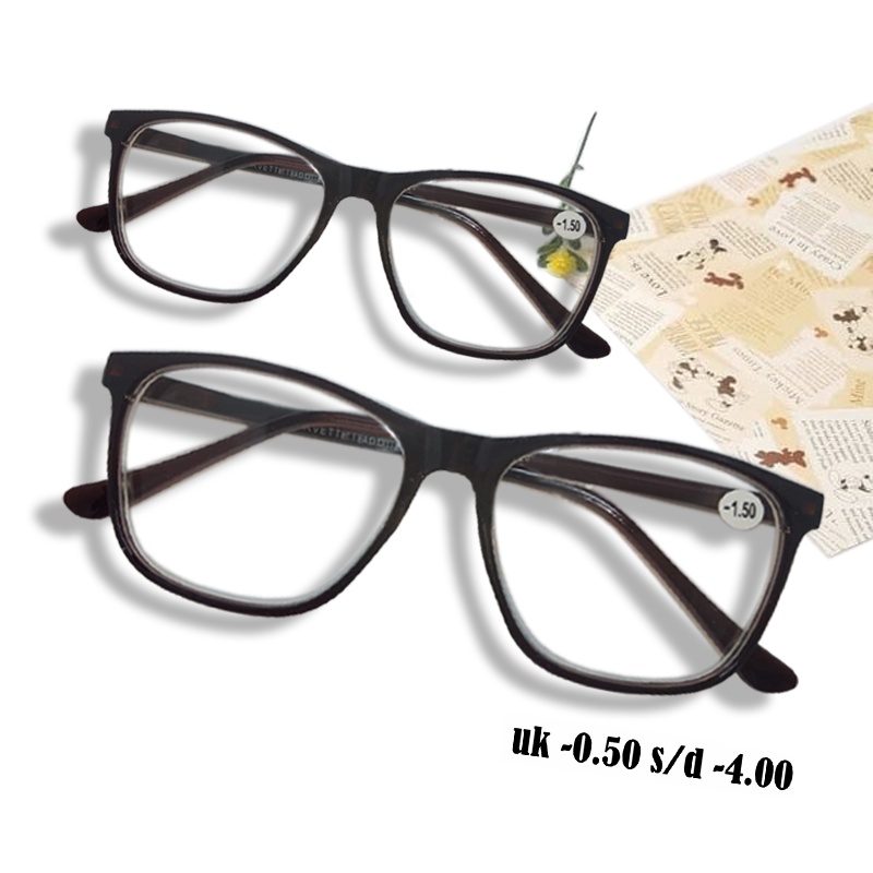 Kacamata Minus Wanita dan Pria Ukuran -0.50 Sampai -4.00 kaca mata minus frame kotak coklat kacamata rabun jauh reading glasses unisex