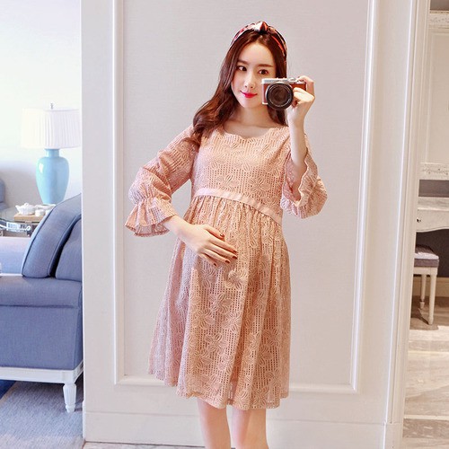 Terbaru Pakaian Ibu Hamil Baju Hamil Wanita Longgar Lace Hollow Out Maternity Dress Busana ...