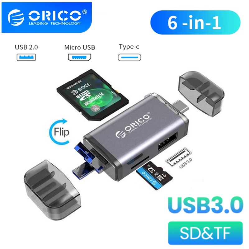 Orico Card Reader OTG 6 in 1 USB 3.0 Micro USB 2.0 Tipe C Ke SD TF Adapter Multi Memory SD Cardreader