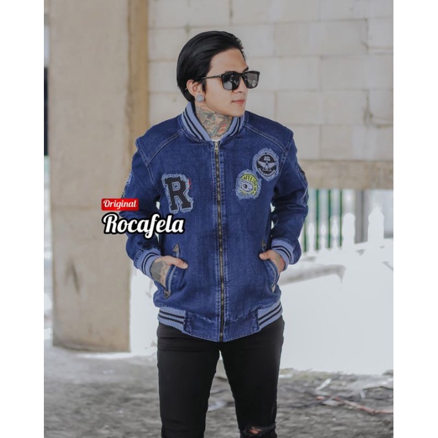 Jaket jeans emblem Jaket levis pria Jaket bomber roccafela