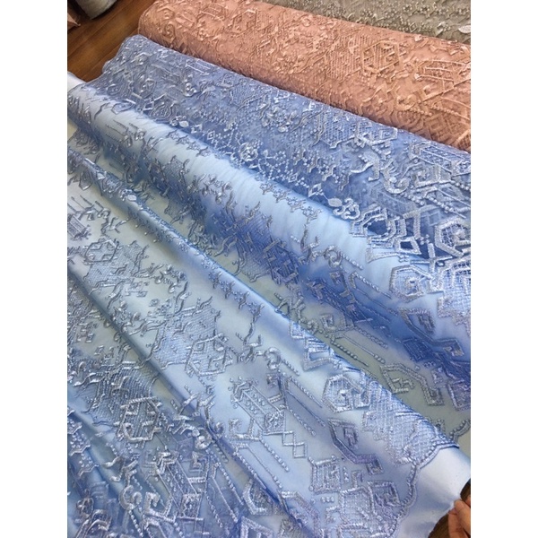 Kain Bahan kebaya Super Premium Tile Maison Design By Sapto Bordir Mewah Warna Baby blue