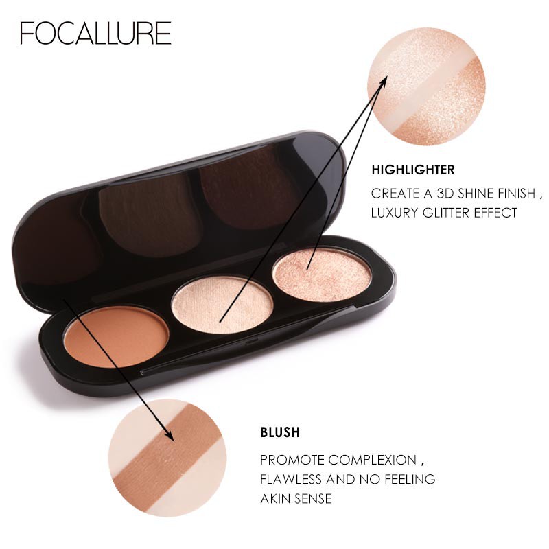 FOCALLURE Trio Blush on dan Highlighter &amp; Contour palette