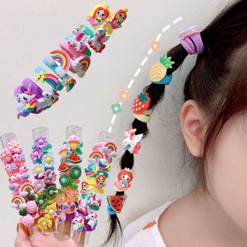 [ACKER] 10Pcs/Set Unicorn Bunga Pelangi Bentuk Hewan Lucu Anak Hairband Ikat Rambut