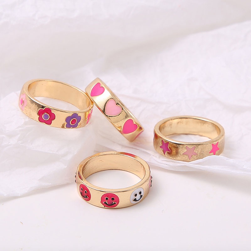 Fashion Sederhana Macarons Bohemian Kartun Cincin Cinta Smiley Bunga Bintang Seri Cincin Pasangan