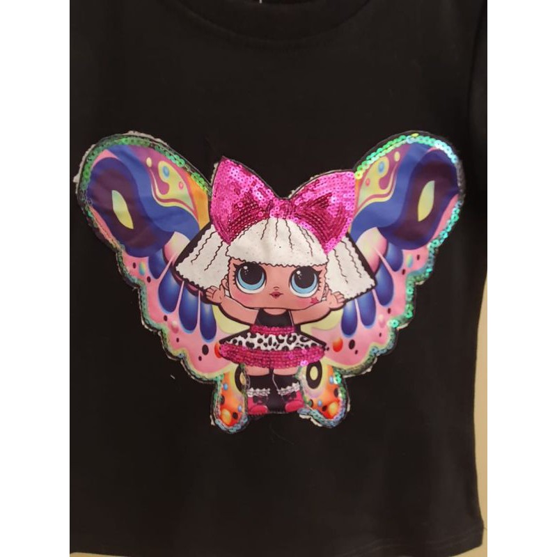 KAOS LOL BUTTERFLY IMPORT / KAOS ANAK / BAJU ANAK LUCU SEQUIN MURAH